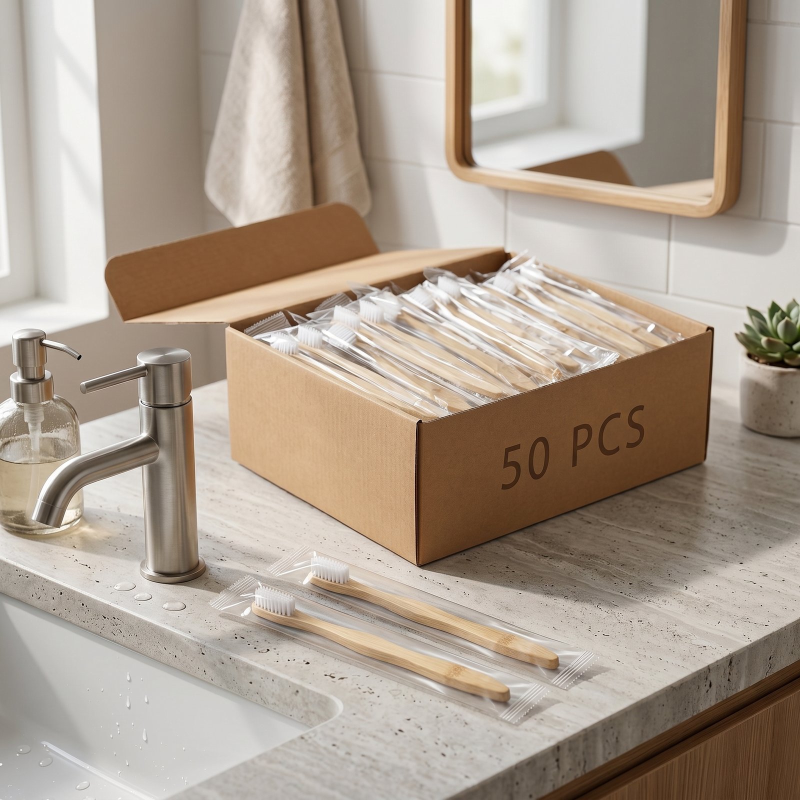 Dentora 50-Pack Prepasted Bamboo Toothbrush — Classic Color - Image 6