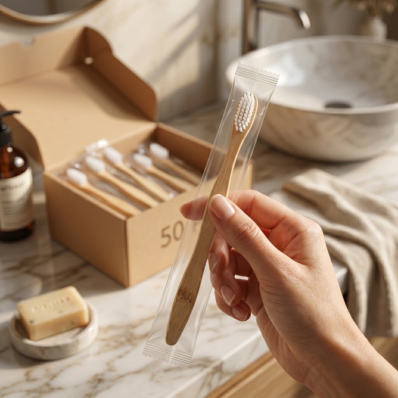 Dentora 50-Pack Prepasted Bamboo Toothbrush — Classic Color - Image 7