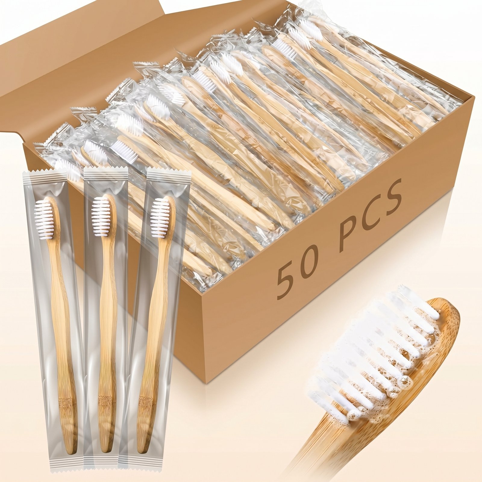 Dentora 50-Pack Prepasted Bamboo Toothbrush — Classic Color